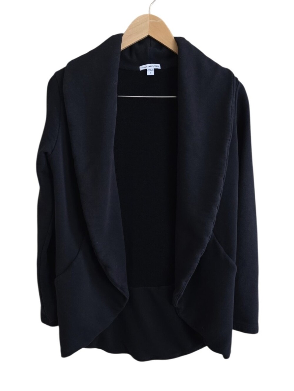 Standard James Perse 100% Cotton Black Cocoon French Terry Open Cardigan. Size 4